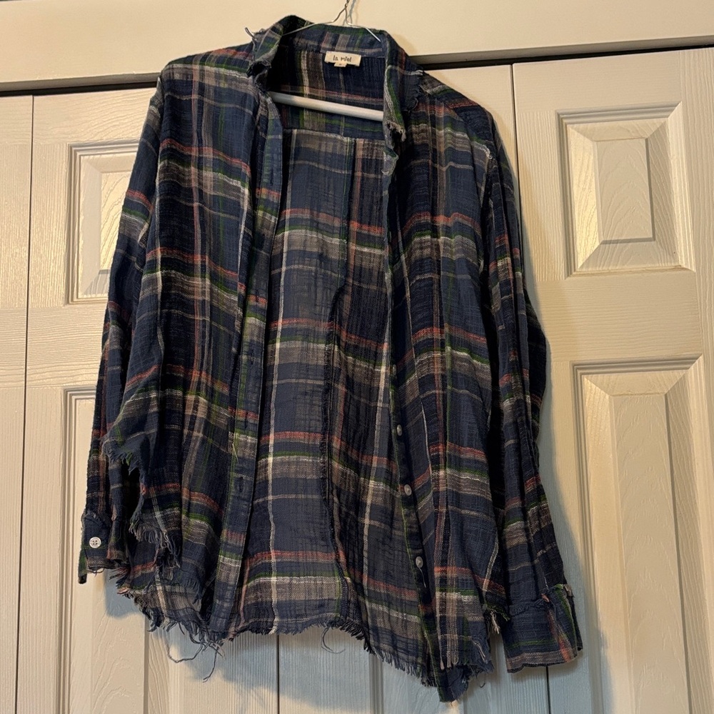 LA MIEL Blue Plaid Button Down Shirt